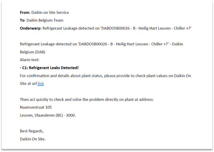 Figura 4: Njoftim alarmi me Daikin on Site tek Ekipi i Daikin